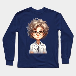 Cartoon Style Portrait - Woman Doctor/Scientist/Lab Worker Long Sleeve T-Shirt